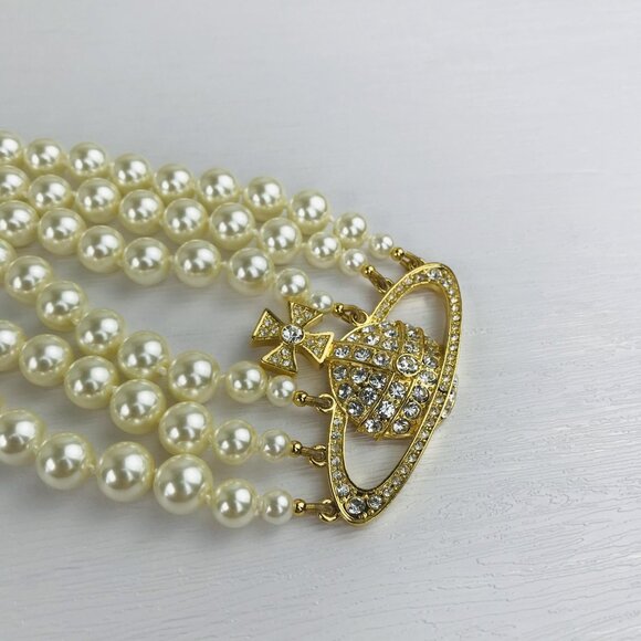 NWT Vivienne Westwood Three Row Pearl Bas Relief Choker - Picture 7 of 12